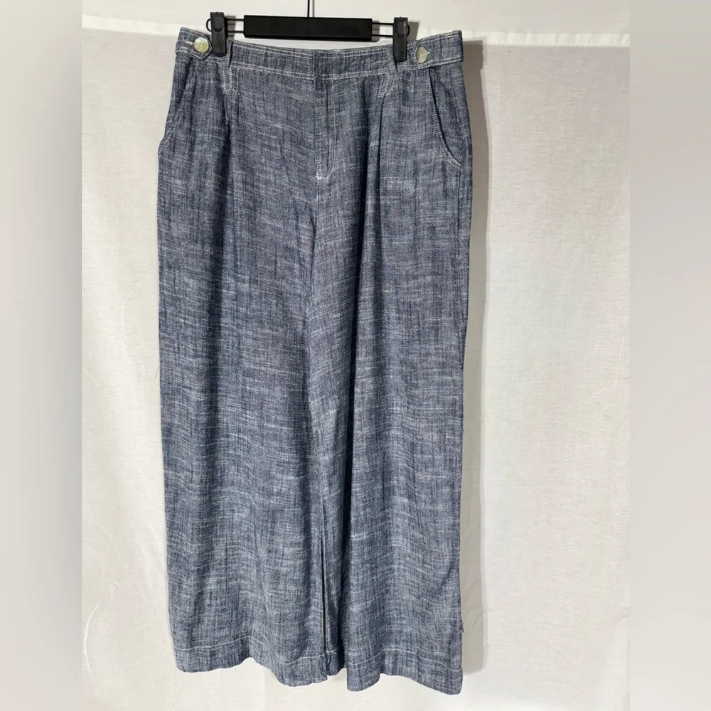 Zara Wide-Leg Linen Blend Trousers in Heathered Blue Size Large
